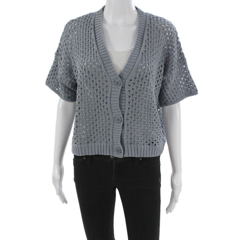Splendid Women Cardigan V Neck Short Sleeve 100% Cotton Gray Size S - Picture 1 of 6